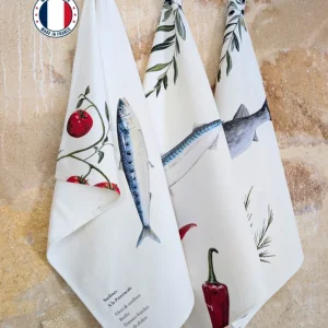 Lot de 3 Torchons 100% coton : Les Recettes de Poissons