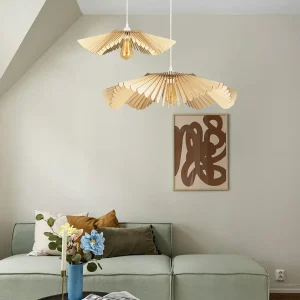 Suspension Rose en Bois Câble Ajustable avec Ampoule - Atelier Loupiote