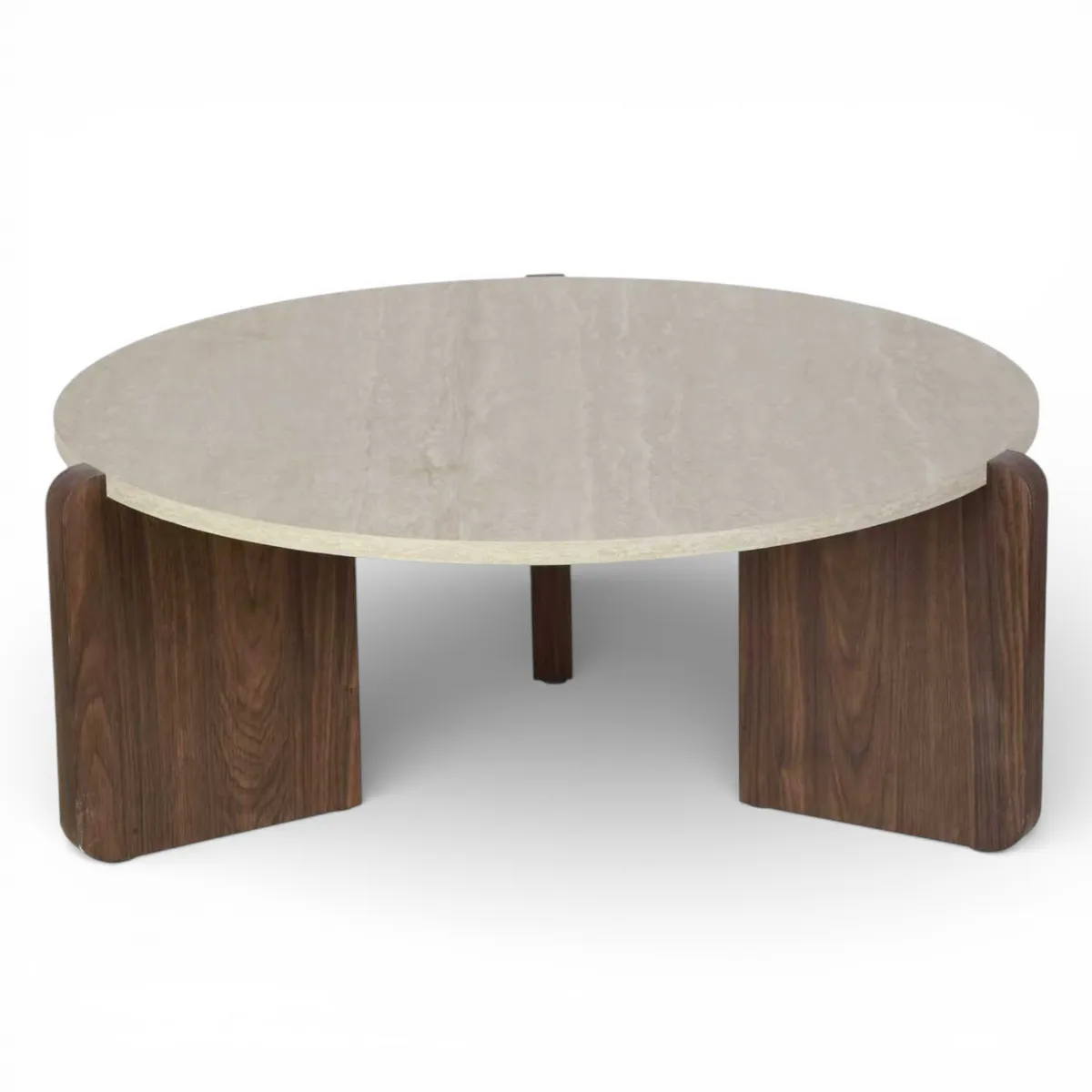 Table Basse en Noyer et Travertin, D.60 / D.80 cm – Image 3