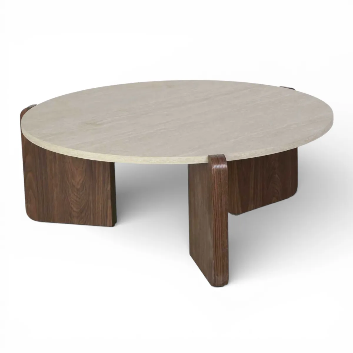 Table Basse en Noyer et Travertin, D.60 / D.80 cm – Image 6