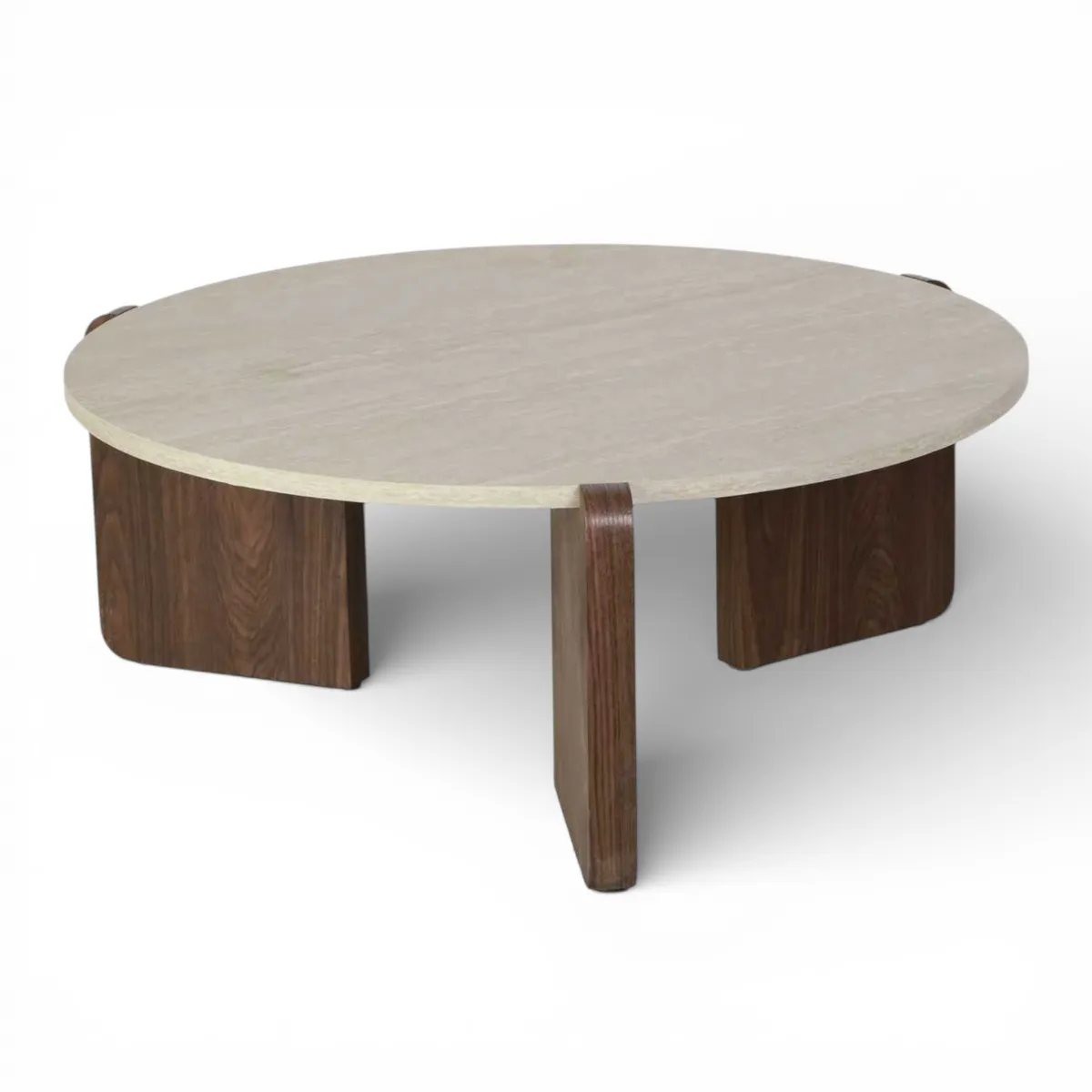 Table Basse en Noyer et Travertin, D.60 / D.80 cm – Image 7