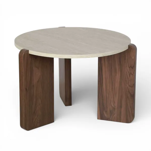 Table Basse en Noyer et Travertin, D.60 / D.80 cm – Image 2