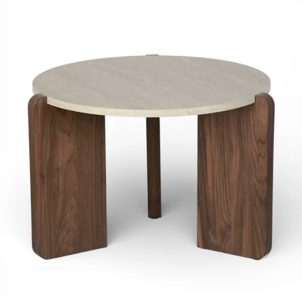 Table Basse en Noyer et Travertin, D.60 / D.80 cm – Image 5